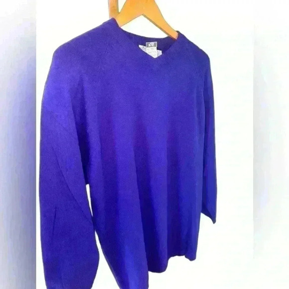 NWT Vintage 80s ‎ 100% Cashmere Blue Belford V Neck Sweater Women's Size M - Picture 2 of 5